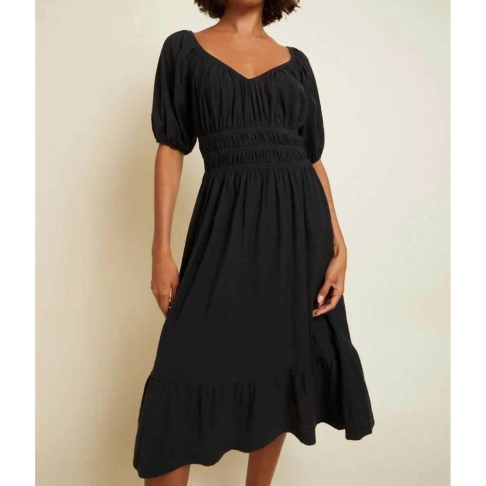 NEW NATION LTD fabia shirred midi dress in jet black